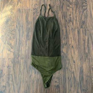 Olive green faux suede bodysuit